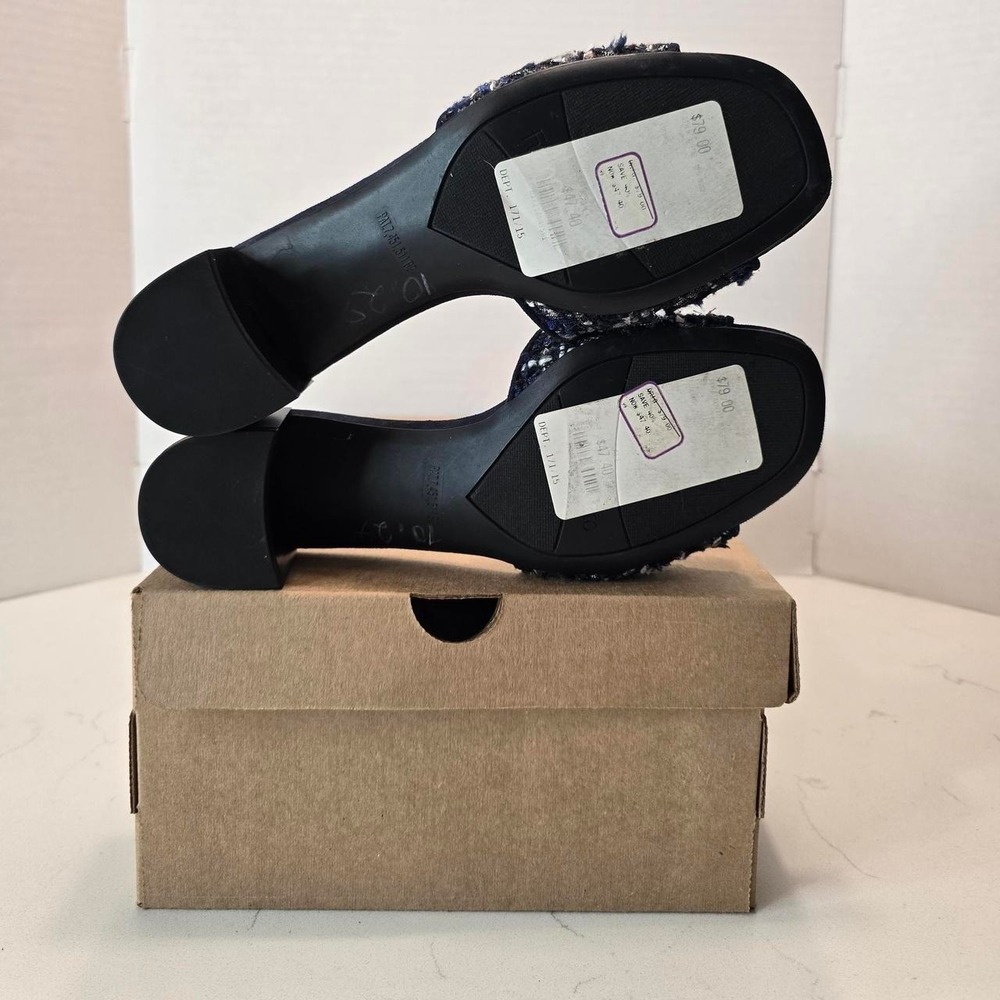 Franco Sarto Ramy Blue Tweed Block Heel Slide Sandals Preppy Vacation Chic- 7.5 - Picture 5 of 7